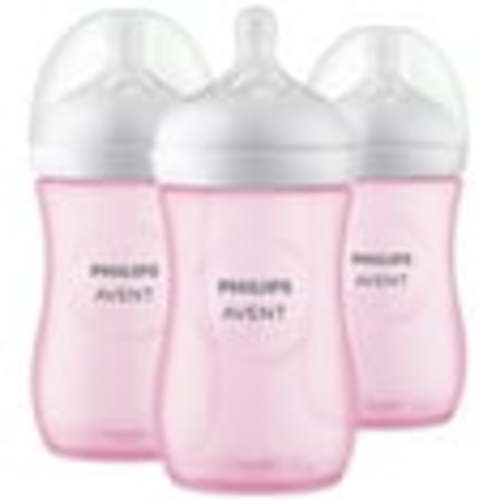 Avent 3-Pack Ergonomic Natural Wide-Neck Bottles (9 oz.) - Anti-Colic, Easy Latch, Pink