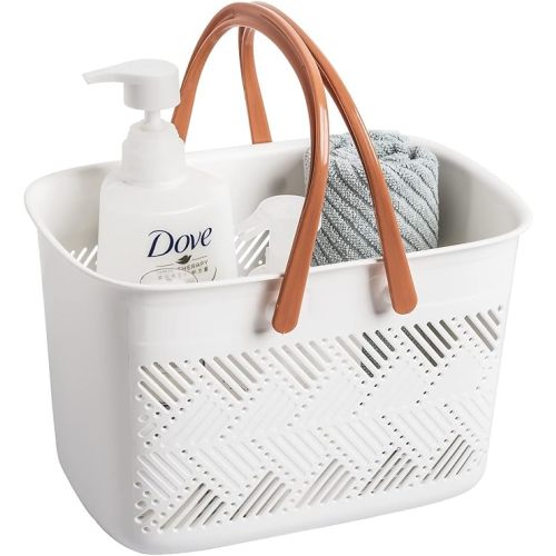 Portable shower caddy Tote, Plastic Storage Caddy Basket with Handle for College, Dorm, Bathroom, Garden, Cleaning Supplies, White