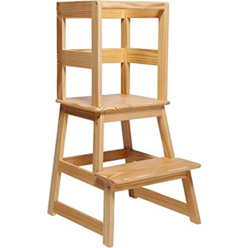 SDADI Kids Kitchen Step Stool with Safety Rail - for Toddlers 18 Months and Older, Natural LT01N