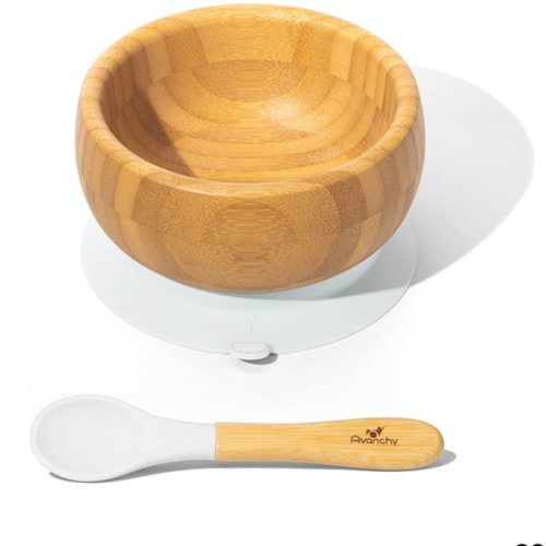 Amazon.com: Avanchy Bamboo Baby Bowl with Spoon and Removable Silicone Suction Base – Non-Toxic, BPA-Free Feeding Bowl for Babies and Toddlers – Natural Bamboo Suction Bowl, White : Baby