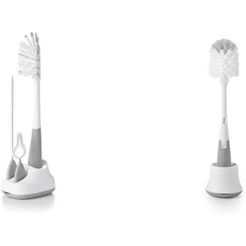 OXO Tot Water Bottle and Straw Cup Cleaning Set Brush Set - Gray & OXO Tot Bottle Brush with Nipple Cleaner and Stand - Gray