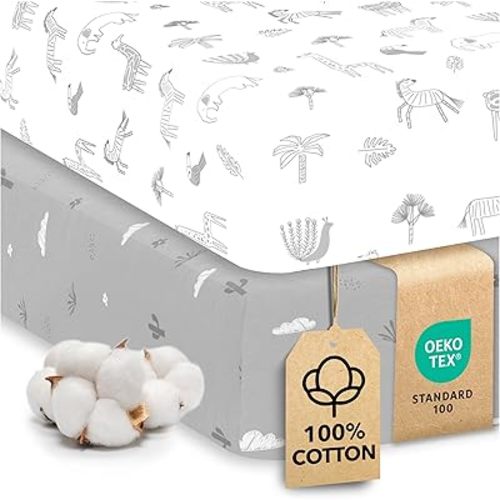 Sweety Fox 2-Pack Crib Sheets - Soft Jersey Cotton Fitted Sheets for Boys and Girls, Mini Crib Sheets, Toddler Bed Sheets (Savanna)