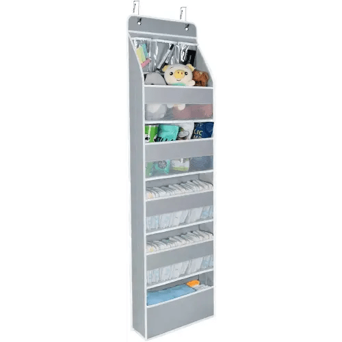 Univivi Over Door Hanging Organizer Storage with 5 Large Pockets and 3 Small PVC Pockets for Cosmetics Wall Hanging Storage Organizer for Pantry Baby Nursery Bathroom Closet Dorm(Grey)