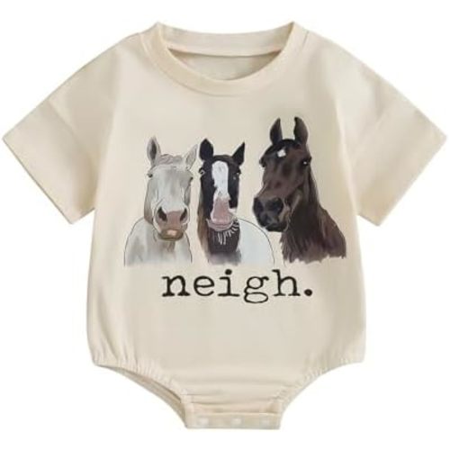 Western Baby Girl Boy Summer Clothes Cow Print Bubble Romper Neigh Horse Bodysuit Cute Farm Animal One Piece Outfit