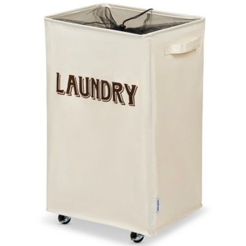 Wondersome Laundry Hamper With Wheels - Farmhouse Cream - 90-liter Extra Large Collapsible Rolling Clothes Cart - Heavy Duty