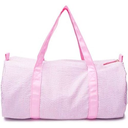 Kids Duffle Travel Bag, Seersucker Overnight Weekender Carry on Bag for Toddler Boys Girls, Lightweight Small Personal Items Bags (Pink)