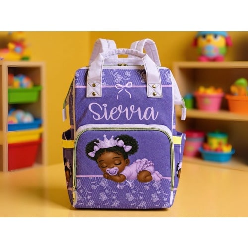 Girl Diaper Bag Personalized Black Baby Gift in Lavender Ruffle Diaper Custom Diaper Bag Girl Purple Baby Shower Gift Mommy Bag Gifting Idea