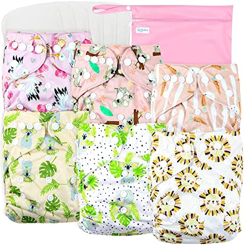 Leekalos Cloth Diapers Reusable for Boys and Girls, Baby Diaper Cloth with Inserts & Wet Bag One Size