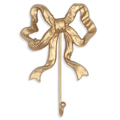 Single Bow Hook,Wall Mounted Functional Hook,Antique Gold Cast Iron Hooks for Coats,Hats,Bags, Bath Towels ,Room Decorations,Hallway,Bathroom,Kitchen,Office (Large single bow hook:5x7.3 inches)