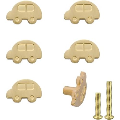 6pack Brass knobs for Kids, car Shape pulls for nusery Room, Cute Decorative Handles for Boys and Girls (Car)