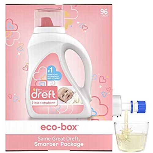 Dreft Stage 1: Newborn, Ultra Concentrated Liquid Laundry Baby Detergent eco-Box, HE Compatible, 105 fl oz, 96 Loads - Eco-Box (96 Loads)