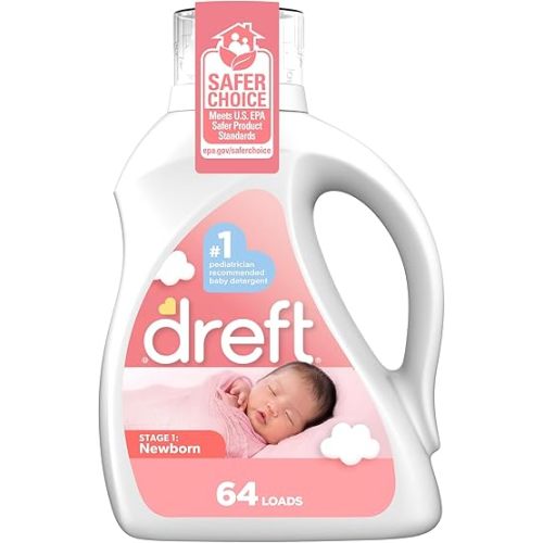 Dreft Stage 1 Newborn Baby Liquid Laundry Detergent, Gentle on Sensitive Skin, HE Compatible, 64 loads
