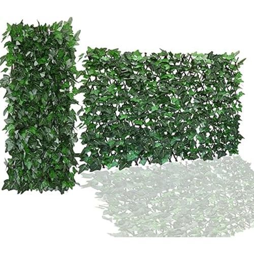 Expandable Faux Ivy Fence,Artificial Privacy Screen Decor for Outdoor Wall, Balcony and Patio, Single Sided Leaves (2, Green-Ivy)