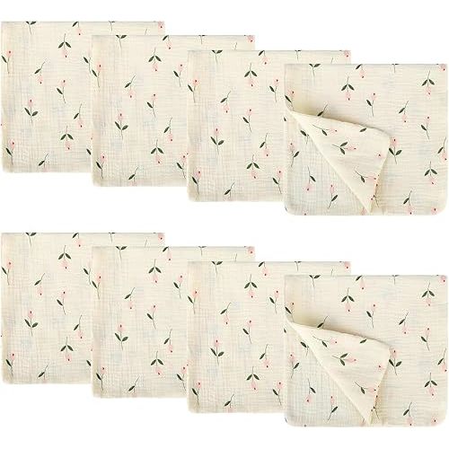 8 Pack Baby Burp Cloths Muslin Cotton 20x10 Inches Cute Printed Ultra Soft Absorbent for Newborn Infants Toddlers Matching Store Same Pattern Products
