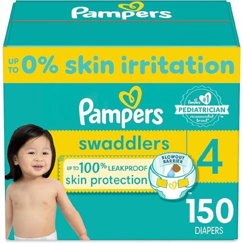 Pampers Swaddlers Diapers - Size 4, One Month Supply (150 Count), Ultra Soft Disposable Baby Diapers