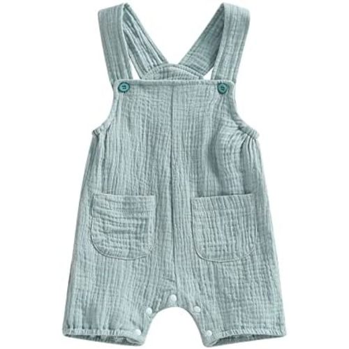 BULINGNA Baby Girl Boy Cotton Linen Romper Sleeveless Button Front Overalls Jumpsuit Newborn Infant Bodysuit for Summer