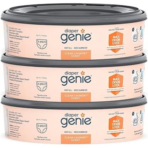 Diaper Genie Bags Refills 270 Count (Pack of 3) Clean Laundry Scent | Diaper Pail Refills with Max Odor Lock | Holds up to 810 Newborn Diapers
