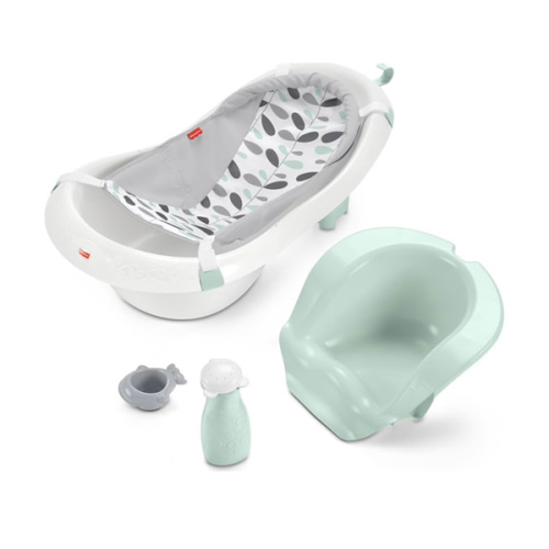 Fisher-Price Baby to Toddler Bath 4-in-1 Sling ‘n Seat Tub with Removable Infant Support and 2 Toys, Climbing Leaves