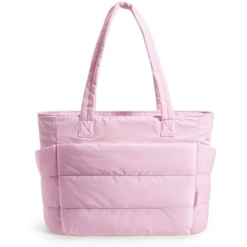 BAGSMART Tote Bag for Women, Lightweight Puffy Tote Bag with Compartments, Quilted Shoulder Bag Handbag for Travel, Work
