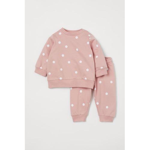 2-piece Sweatshirt Set, Light pink/dotted