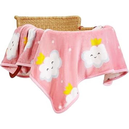 TILLYOU Toddler Flannel Blanket - Warm Cozy Baby Blanket for Boys and Girls, Smooth Cute Lightweight Blanket for Bedding Crib Stroller, 40x50 Inches, Pink Cloud