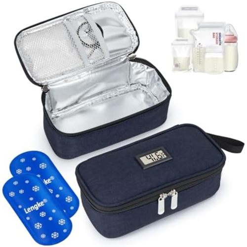 WIBOND Breast Milk Cooler Travel Bag, Real-Time Temperature Display, Holds 20oz Breastmilk Storage Bag with 2 Breast Milk Ice Pack, Cooling & Waterproof Portable Cooler for Moms on The Go (Blue)