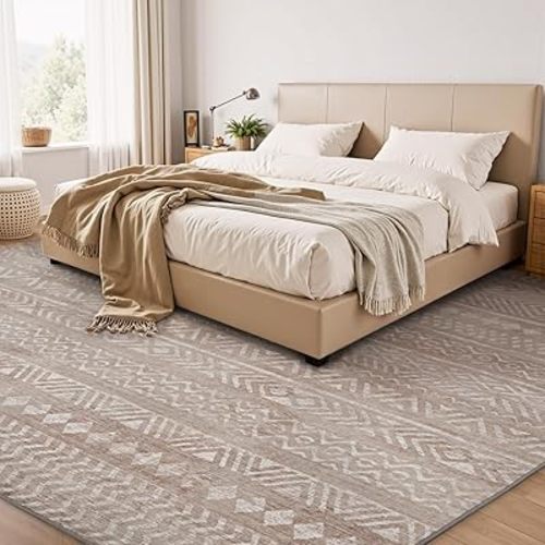 Brown Boho 8x10 Area Rugs for Living Room Bedroom Rug Carpet Washable Soft Neutral Modern Farmhouse Rug Non Slip