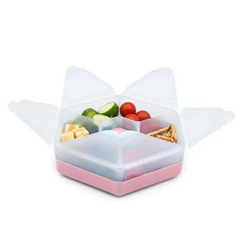 melii Hexagonal Snackle Box – 6 Compartment Snack Container with Hinged Lids, Easy-Hold Divided Food Storage for Kids & Adults, Lunch, Travel, Arts & Crafts, BPA-Free (Pink)