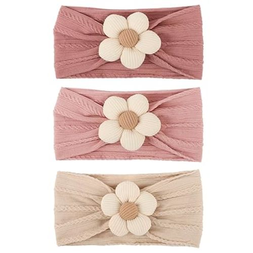 Baby Flower Headbands Nylon Baby Hairbands Handmade Baby Girl Hair Accessories for Newborn Infant Toddler Baby Essentials - 3 Pcs: Beige/Pink/Dark Pink