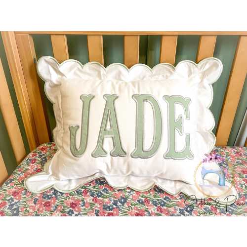 Scallop Pillow Sham/Monogram Nursery Pillow/Personalized Baby Gift/Bow Pillow/College Monogram Pillow/Decorative Throw/Monogram Pillow Sham