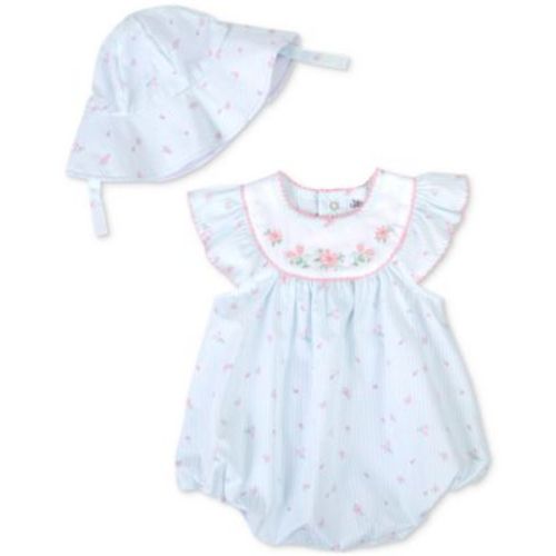 Baby Girls Woven Cotton Floral-Print Romper and Hat, 2 Piece Set