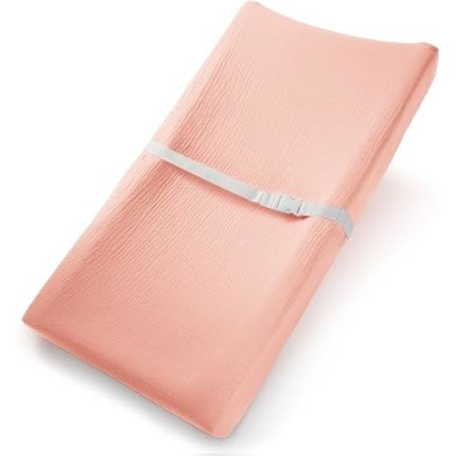 Comfy Cubs Muslin Fitted Changing Pad Cover - Soft, Breathable & Washable 100% Cotton Fitted Sheet for Baby's Comfort - Universal Fit for Flat & Curved Baby Changer Pad - Lace Pink