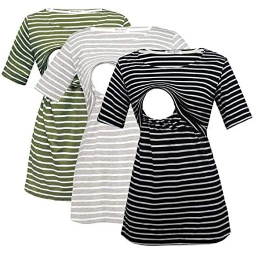 Bearsland Women's 3 Packs Maternity Nursing Tops Short Sleeve Breastfeeding Shirts