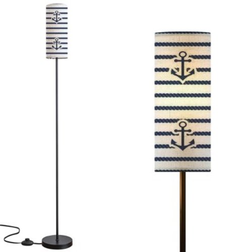 Modern Standing Lamps Set sea nautical seamless patterns Dimmable Floor Lamp Metal Pole Lamp with Linen Lampshade for Bedroom Living Room Office Nursery Remote