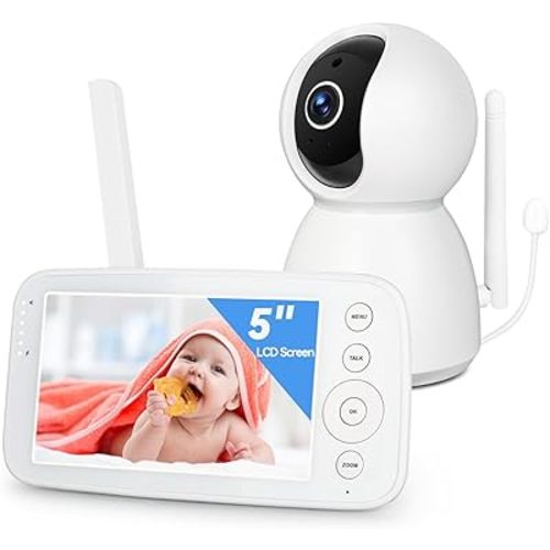 Baby Monitor Camera, 5 inch HD Video Monitor 1080P Camera+ IR Night Vision, 30-Hour Battery, Two Way Audio and VOX Mode, Temperature Sensor and 8 Lullabies