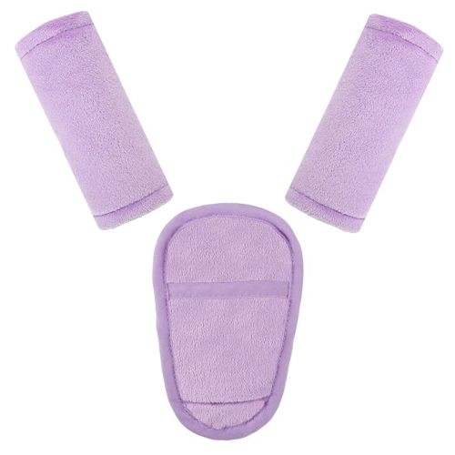 Car Seat Straps Pads for Baby Girls 3 Pieces,Super Soft Car Seat Strap Covers Kids,Man Fai Sky Infant Carseat Shoulder Pading, Hip Support for All Car Seats, Pushchair, Stroller(Purple)