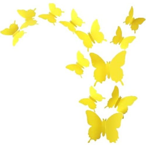 12Pcs 3D Butterfly Removable Wall Decals DIY Home Decorations Art Decor Wall Stickers Murals for Bedroom Living Room Classroom Office(Color:Yellow)