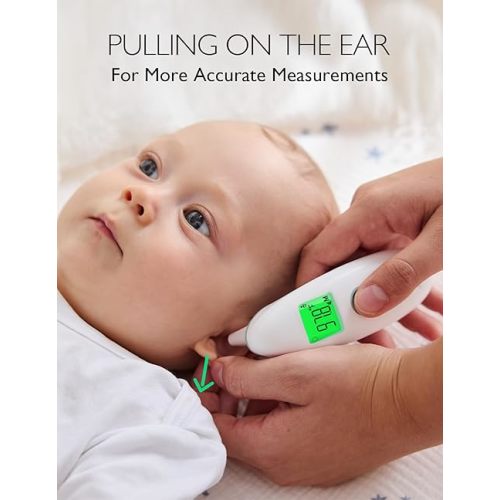 Momcozy Non-Contact Forehead and Ear Thermometer, Digital Infrared Thermometer for Adults and Children, with Child Mode, Fever Alarm Function, Mute and Memory Functions, Fast and Accurate Measurement