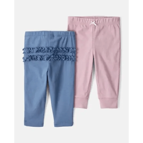 Baby Girl 2-Pack 100% Cotton Pull-On Pants - Blue/Pink | Carter's 3M