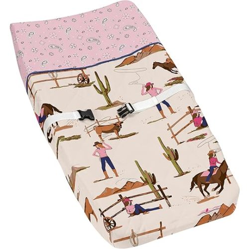 Sweet Jojo Designs Western Cowgirl Girl Baby Changing Pad Cover Infant Newborn Diaper Table Change Mat Sheet Wild West Bandana Paisley Vintage Country Animal Horse Southwest Beige Brown Light Pink Tan