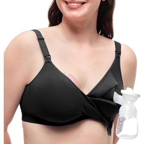 Momcozy Hands-Free Pumping Bra, Wireless & Seamless HF010 Breast Pump Bra, Breathable Tencel™ Fabric & Fully Fixed Cups
