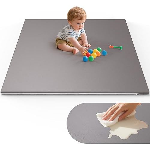 Baby Play Mats for Floor, 50x50 Extra Thick & Super Soft Baby Mat for Floor, Toddlers & Baby Play Mat, Waterproof Non-slip Play mat, Stylish Breathable Easy to Clean Playmat(Brown)