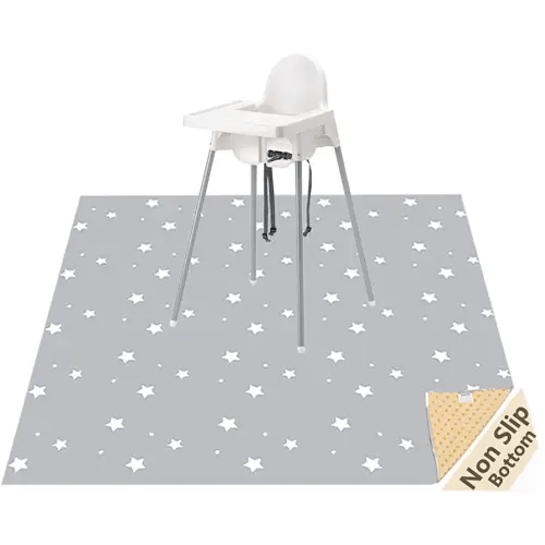 Splat Mat for Under High Chair/Arts/Crafts, WOMUMON Washable Baby Spill Mat Waterproof Anti-Slip Floor Splash Mat, Portable Play Mat and Table Cloth (Star, 51")