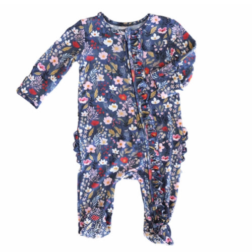 Girl Ruffle Zipper Footies - Midnight Meadow