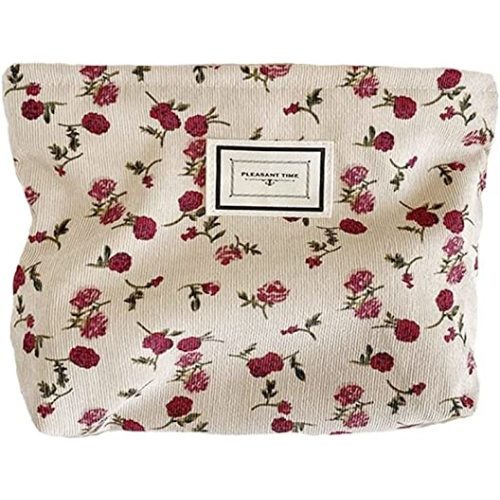SxoSyo Cosmetic Bags for Women Makeup Bag Large Capacity Purse Travel Toiletry Zipper Storage Pouch Make up Brushes Organizer for Gifts (Beige, Rose)