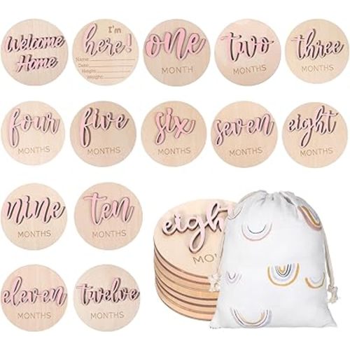 7 Pack Pink Baby Months Cards Disc 3D Baby Monthly Milestone Card Signs