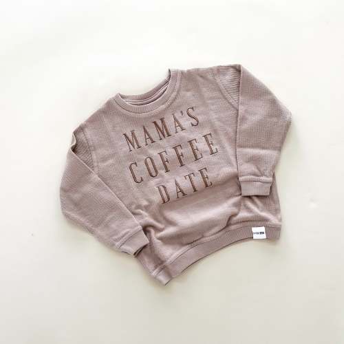Mama's Coffee Date Embroidered Corded Crewneck -  Latte