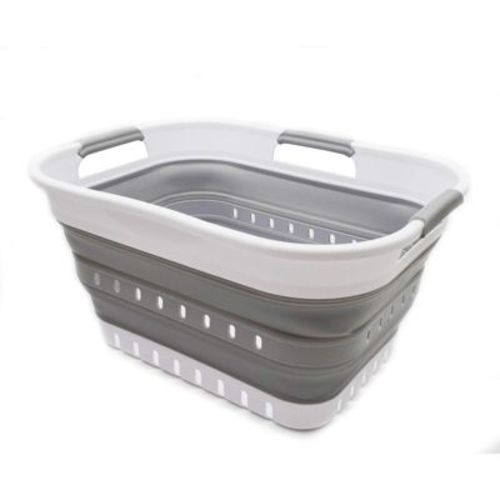 SAMMART 19L (5 gallon) Collapsible Laundry Basket with Holes (White/Grey)