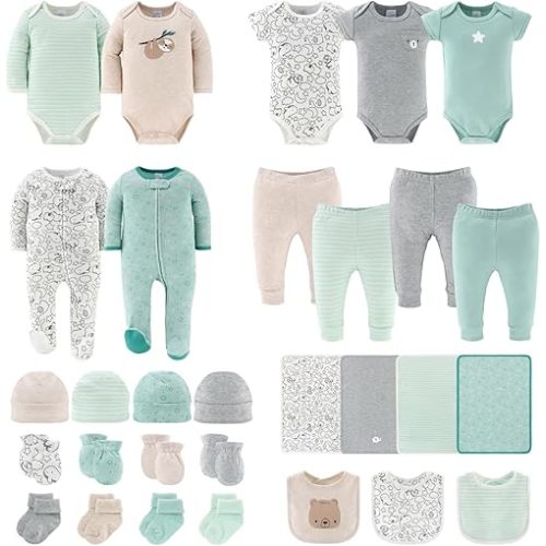 The Peanutshell Baby Layette Gift Set for Baby Boys or Girls - 30 Piece New Born Baby Unisex Gift Set, Baby Clothes & Newborn Essentials Must Haves - Newborn Baby Clothes 0-3 Months - Restful Basics
