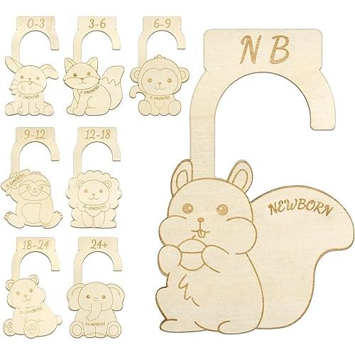 Wooden Baby Closet Divider for Clothes Organizer, 8 Pcs Double-Sided Cute Animal Baby Clothes Organizer, Nursery Baby Furniture Room Decor (0-24+ Months)